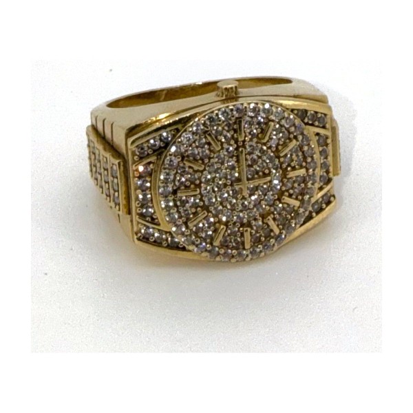 Anillo reloj circonitas de oro 18k talla 23